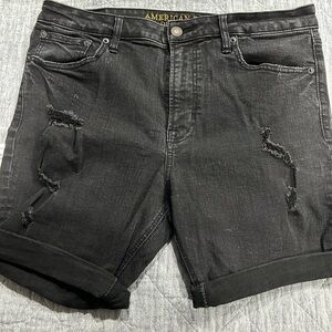 American Eagle Black Distressed Denim Shorts